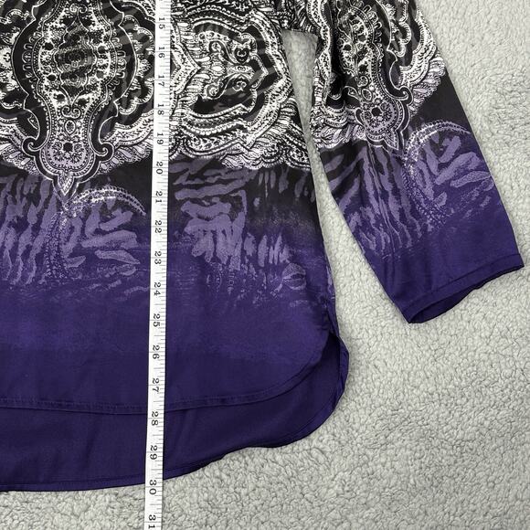 Chicos Travelers Satin Top Purple V Neck Long Sleeve Tunic sz Large - Picture 6 of 10